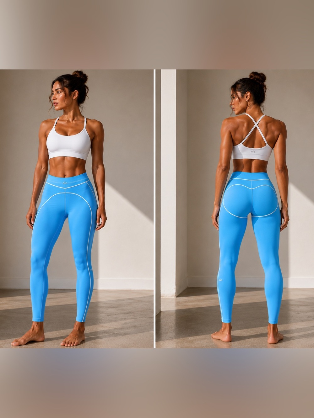 Alo Yoga Airbrush High-Waist Heart Throb Leggings in Azure Blue/White, size XS.